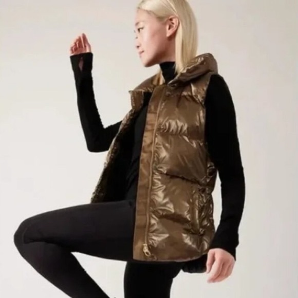 Athleta Jackets & Blazers - Athleta Downtown Gold Bronze Metallic Down Puffer Vest - Size Small - Like NEW!